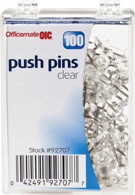 OIC® Push Pins, 1/4" Plastic Heads, Clear, 100 Boxes Per Carton (92707CT)