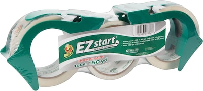 Duck EZ-Start Crystal-Clear Packing Tape with Dispensers, 1.88W x 60 Yards, Clear, 3 Rolls (1079097/1150003)