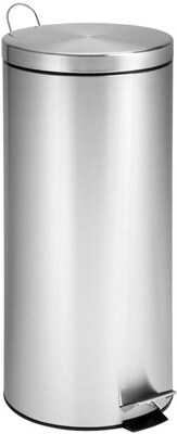 Honey-Can-Do Stainless Steel Round Step Trash Can with Lid, Silver, 7.92 Gallon (TRS-02110)