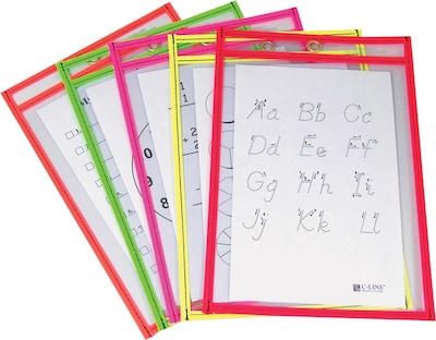 9 x 12 Reusable Dry Erase Pockets Neon, 25/pack