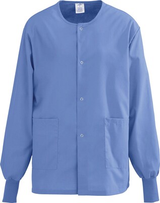 AngelStat® Unisex Two-pockets Snap-front Warm-up Scrub Jackets, Ceil Blue, XL