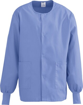 ComfortEase™ Unisex Two-pockets Warm-up Scrub Jackets, Ceil Blue, Small
