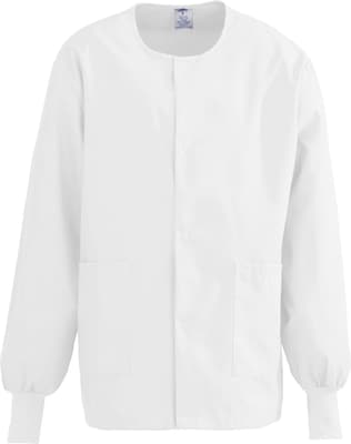 Medline ComfortEase Unisex Two-pockets Warm-up Scrub Jackets, White, Large