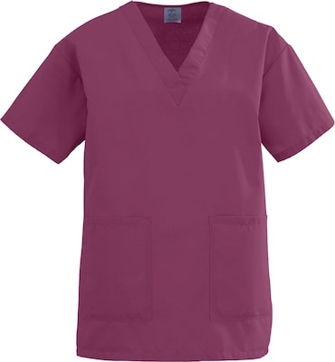 Medline AngelStat  Ladies Two-pockets V-neck Scrub Tops, Raspberry, Medium