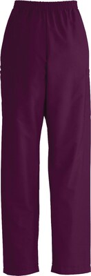 ComfortEase™ Unisex Elastic Cargo Scrub Pants, Wine, Medium, Long Length