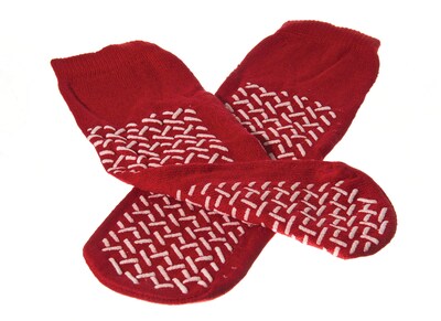 Medline Double-tread Fall Prevention Slippers, Red, White-tread, One Size Fits Most, 48 Pair/Case