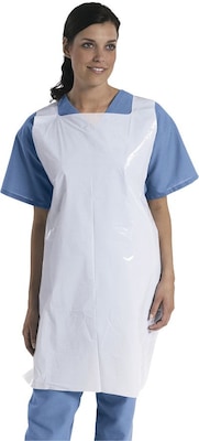 Medline Protective Polyethylene Disposable Aprons, White, 50/Box