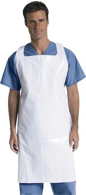 Medline Protective Polyethylene Disposable Aprons, White, 50/Box