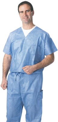 Medline Disposable Drawstring Scrub Pants, Blue, Large, Regular Length, 30/Case