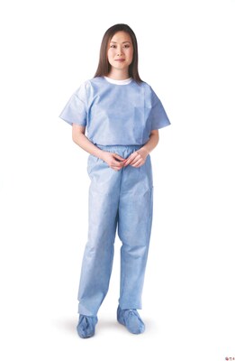 Medline Disposable Elastic Scrub Pants, Blue, Large, Regular Length, 30/Pack