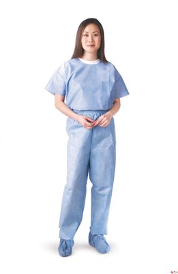 Medline Unisex One-pocket Disposable Round-neck Scrub Tops, Blue, 3XL