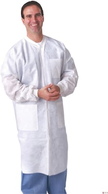 Medline Unisex Knit Cuff/Knit Collar Multi-layer Lab Coats, White, Large, 30/Pack