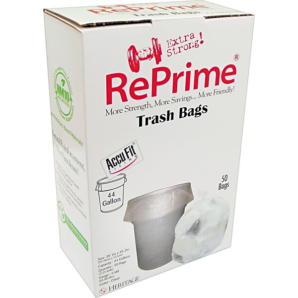 Heritage Accufit 44 Gallon Trash Bags, Low Density, 0.9 Mil, Clear, 50 Count (H7450TCRC1)
