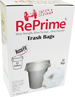 Heritage Accufit 32 Gallon Trash Bags, Low Density, 0.9 Mil, Clear, 50/Box (H6644TC RC1)