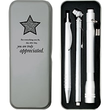 Baudville Silver Tire Gauge, Flashlight and Pen Gift Set, You Are Truly Appreciated, Silver (13915