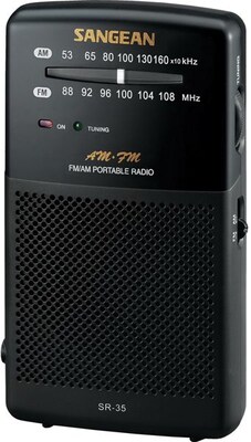 Sangean SR35 Black Hand Held Pocket Radio w/ Built In Speaker, FM/AM