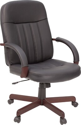 Regency Ethos High-Back Executive Chair, Leather, Black/Mahogany, Seat: 20W x 20D, Back: 20W x 22H