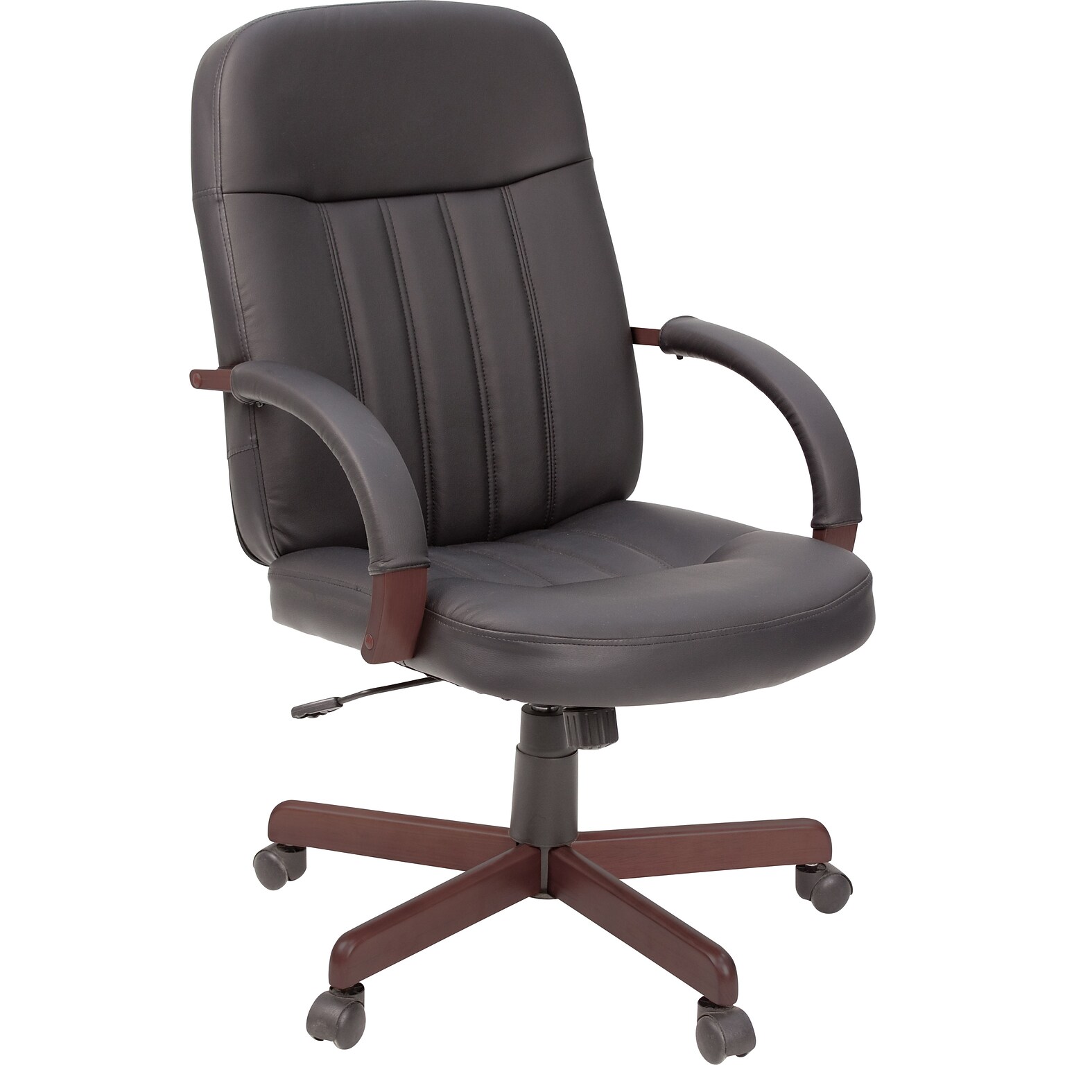 Regency Ethos Leather High-Back Executive Chair, Black/Mahogany (1050-MHBK)