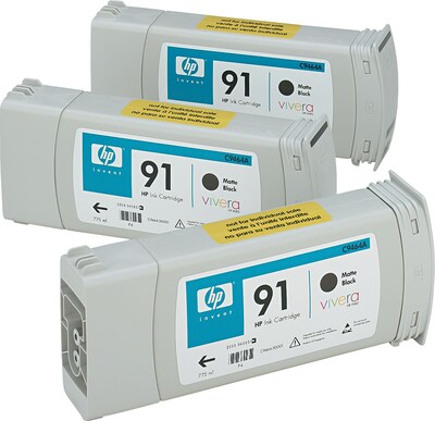 HP 91 Black Matte Standard Yield Ink Cartridge, 3/Pack (C9480A)