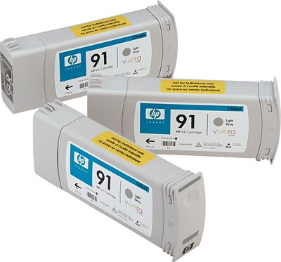 HP 91 Light Gray Ink Cartridges (C9482A), 775ml, 3/Pack