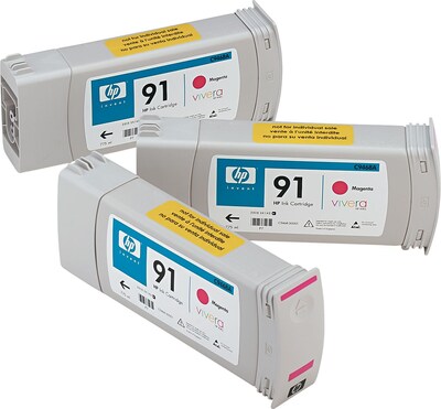 HP 91 Magenta Ink Cartridge, C9484A, Multi-pack (3 cart per pack)