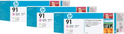 HP 91 Light Magenta Ink Cartridge, C9487A, Multi-pack (3 cart per pack)