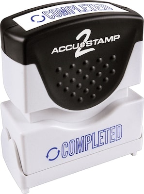 Accu-Stamp2® One-Color Pre-Inked Shutter Message Stamp, COMPLETED, 1/2 x 1-5/8 Impression, Blue In