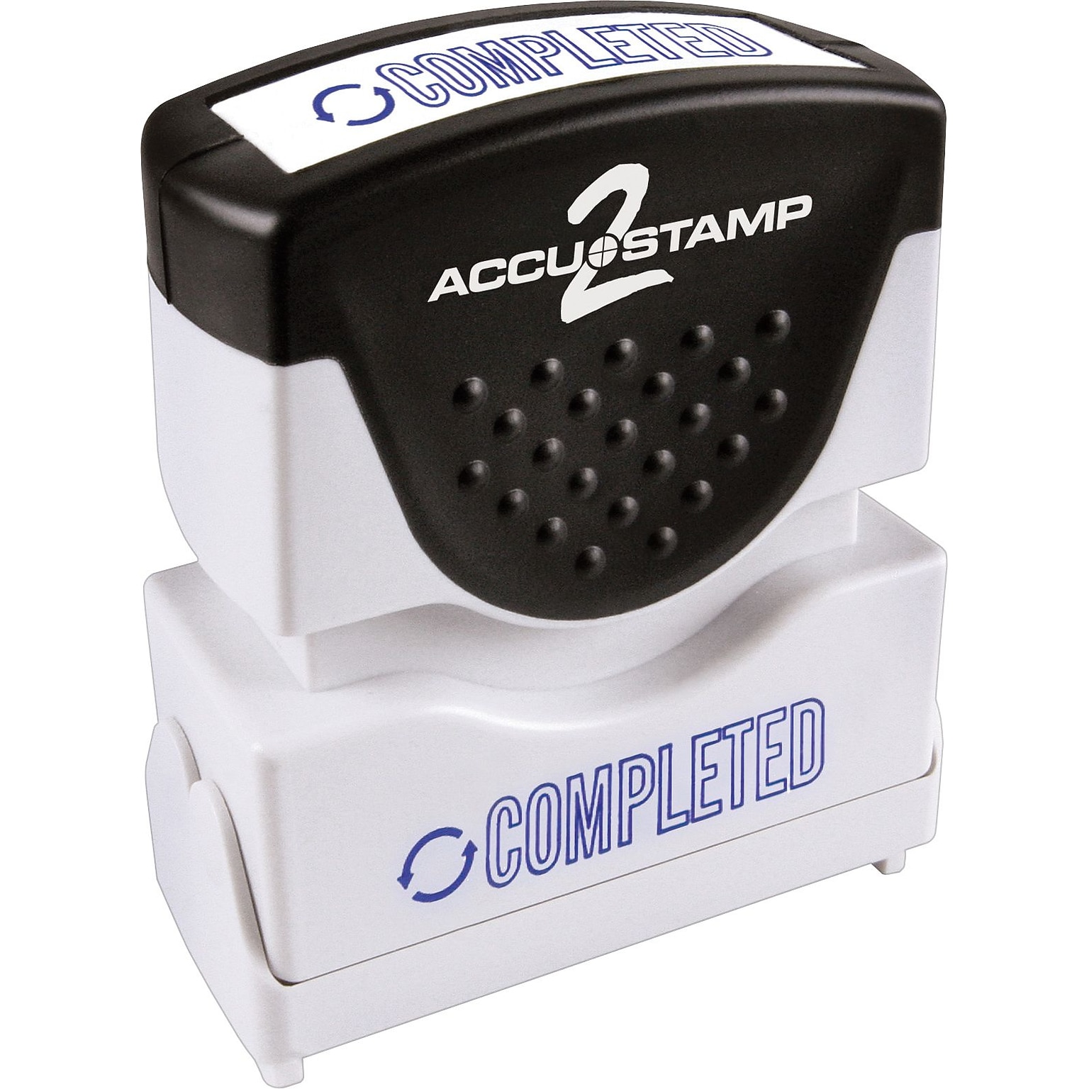 Accu-Stamp2® One-Color Pre-Inked Shutter Message Stamp, COMPLETED, 1/2 x 1-5/8 Impression, Blue Ink (035582)