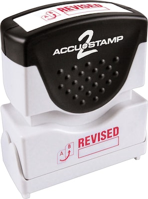 Accu-Stamp2 One-Color Pre-Inked Shutter Message Stamp, REVISED, 1/2 x 1-5/8 Impression, Red Ink (0