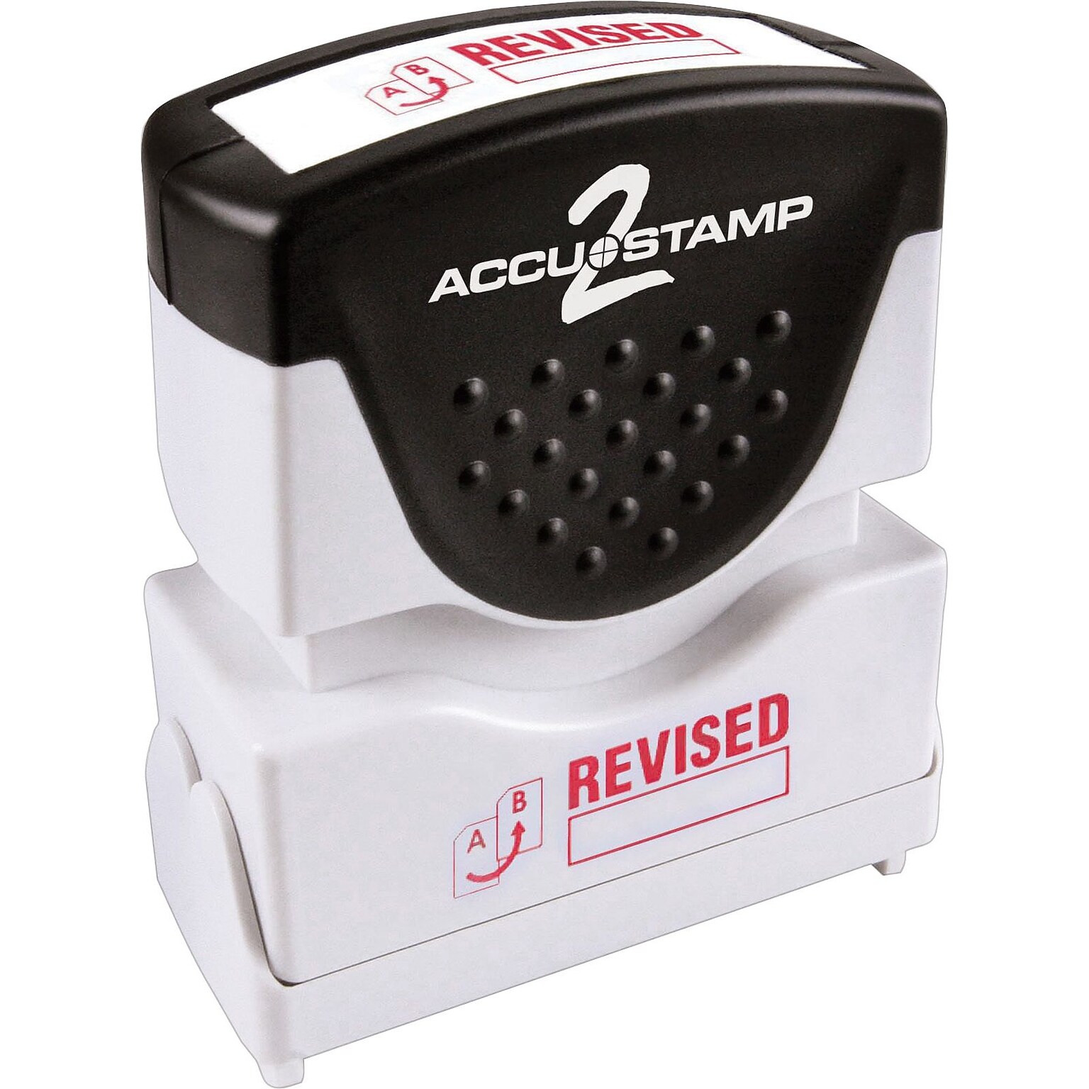 Accu-Stamp2 One-Color Pre-Inked Shutter Message Stamp, REVISED, 1/2 x 1-5/8 Impression, Red Ink (035587)