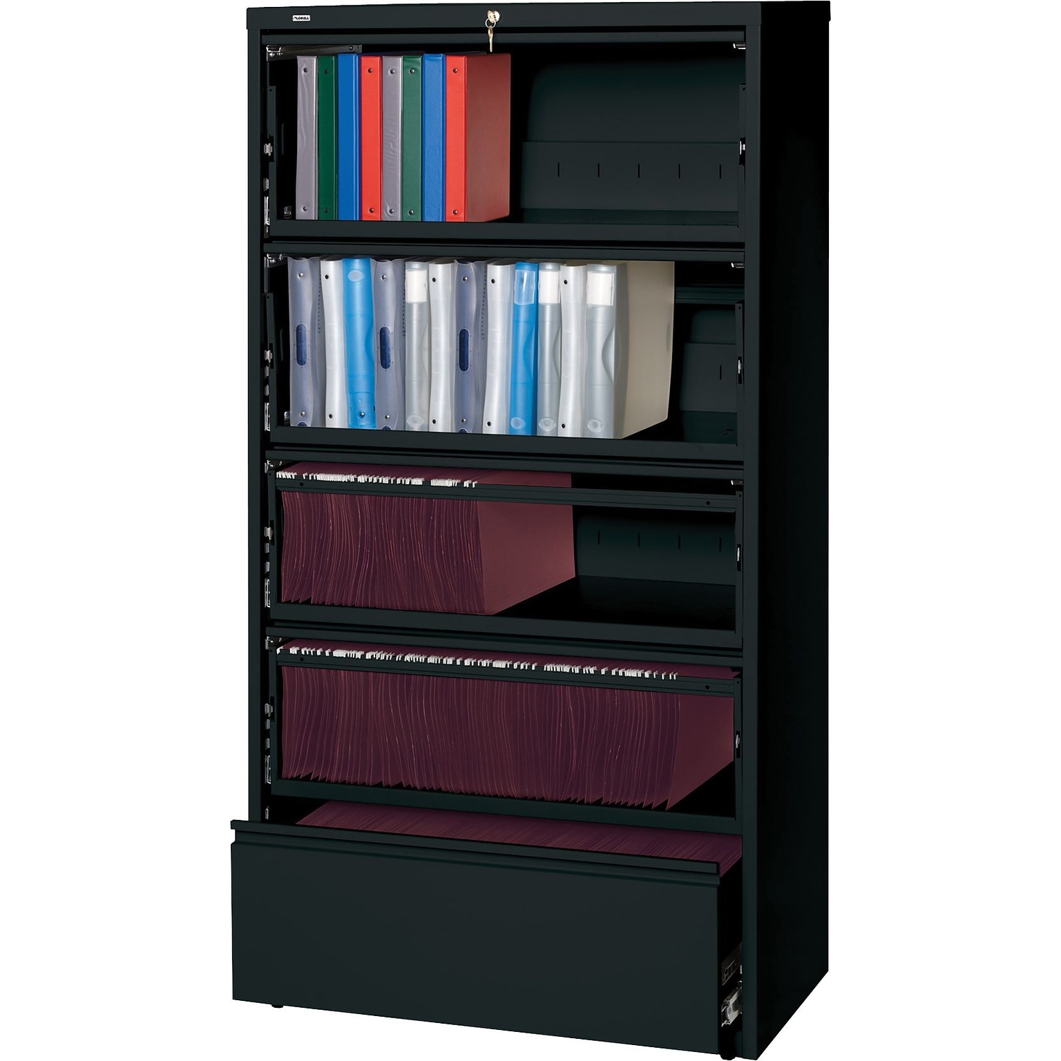 Lorell Fortress Series Lateral File with Roll-Out Shelf, 36W x 18.6D x 69H, Black (LLR43513)