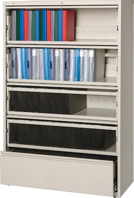 Lorell Fortress Series 5-Drawer Lateral File with Roll-Out Shelf, Putty (LLR43516)