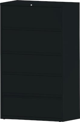 Lorell Receding Lateral File with Roll Out Shelves, Black, 5 x File Drawer(s)