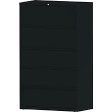 Lorell Receding Lateral File with Roll Out Shelves, Black, 5 x File Drawer(s)
