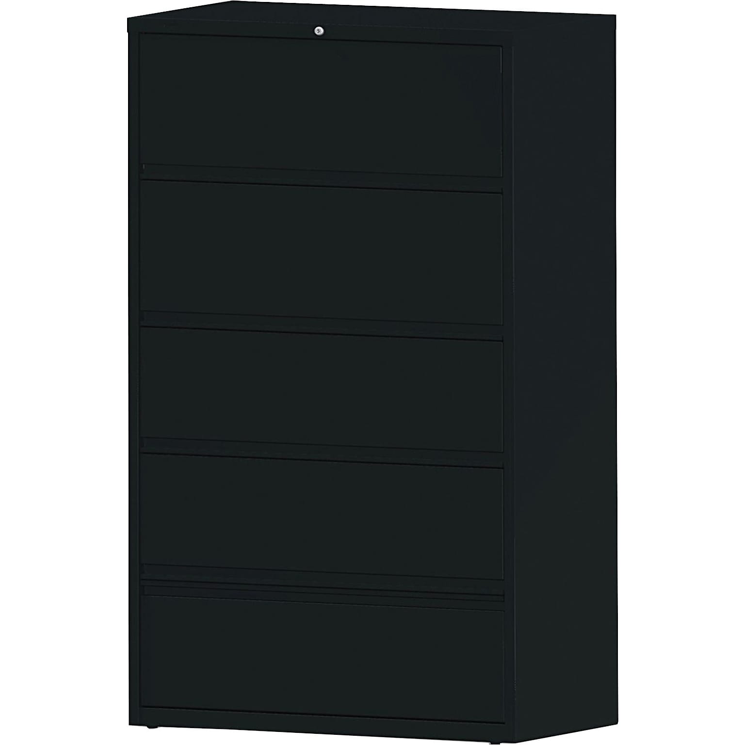 Lorell Receding Lateral File with Roll Out Shelves, Black, 5 x File Drawer(s)