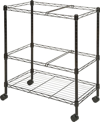 Lorell 3 Shelf Metal Mobile Wire File Cart with Wheels, Black (LLR45650)