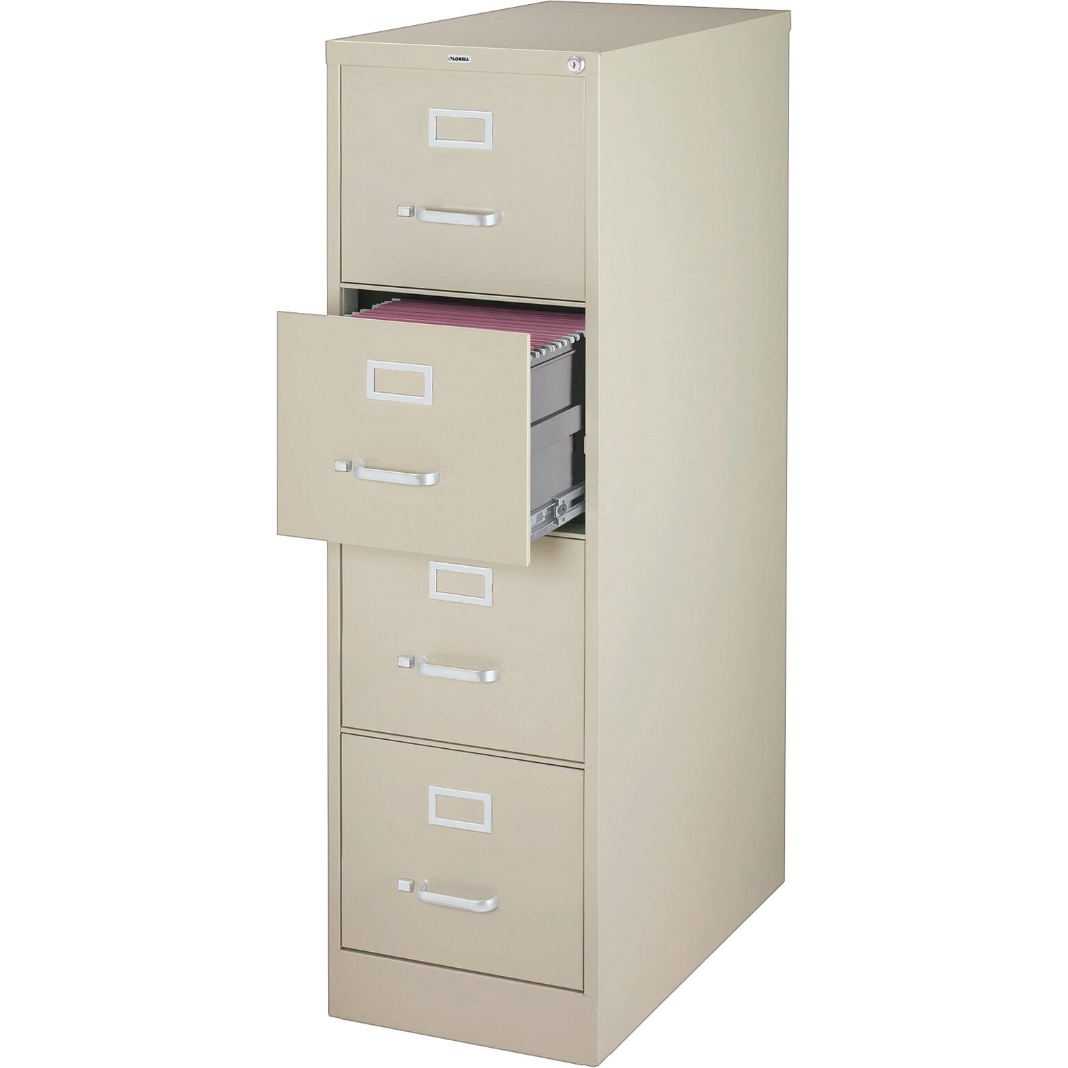 Lorell 4-Drawer Vertical File Cabinet, Legal Size, Lockable, 54.6H x 20.5W x 26.5D, Putty (LLR60197)