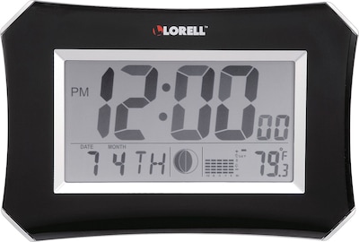Lorell LCD Wall/Alarm Clock, Silver/Black