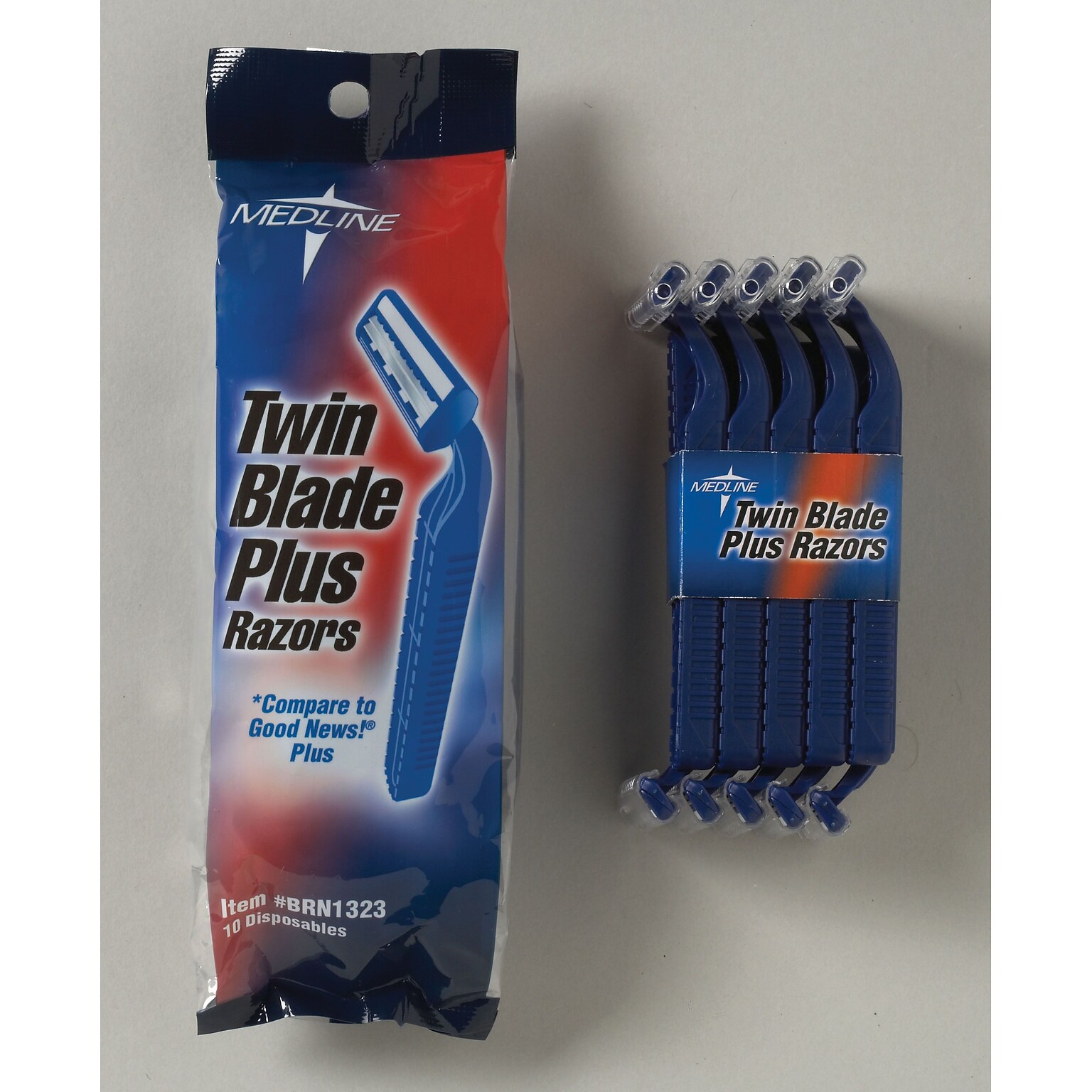 Medline Twin Blade Facial Razors with Lube Strip, Blue, 50/Box