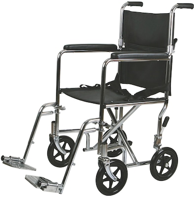 Medline Transport Wheelchairs, 19 W x 16 D Seat, Permanent Full Length Arm, Swing Away Leg, Each