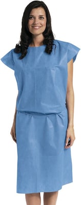 Medline Short Sleeve Multi Layer Patient Gowns, Blue, XL, 50/Pack