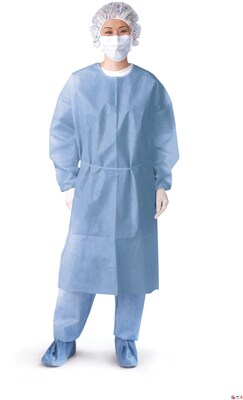 Medline Closed Back Coated Propylene Isolation Gowns, Blue, XL, Elastic Wrist, 50/Pack