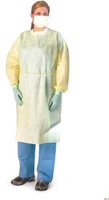Medline Lightweight Multi-ply Isolation Gowns, Yellow, XL, Elastic Wrist, 50/Pack