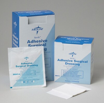 Medline Sterile Surgical Adhesive Dressings, 6 L x 4 W, 200/Pack