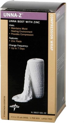 Medline Zinc Unna Boot Bandages, 10 yds L x 4 W, 12/Pack