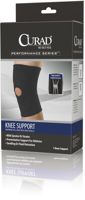 Curad® Open Patella Knee Supports, Black, Large, Each