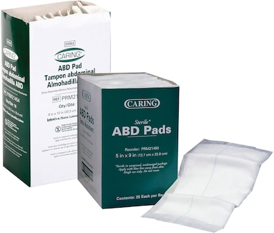 Caring® Sterile Abdominal Pads, 10 L x 8 W, 320/Pack