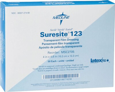 Suresite® 123 Transparent dressings; 12 L x 8 W, 100/Pack