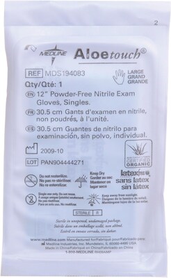 Medline Aloetouch Powder-Free Green Nitrile Exam Gloves, Large, 200/Pack (MDS194087)