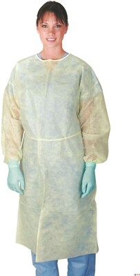 Medline Polypropylene Isolation Gowns, Yellow, Regular/Large, Elastic Wrist, 50/Pack